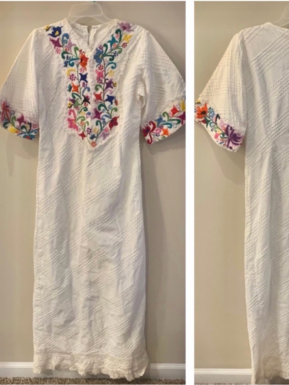 Handmade VTG Mexican Embroidered Lace Crochet Cotton Maxi Dress - Picture 2 of 13